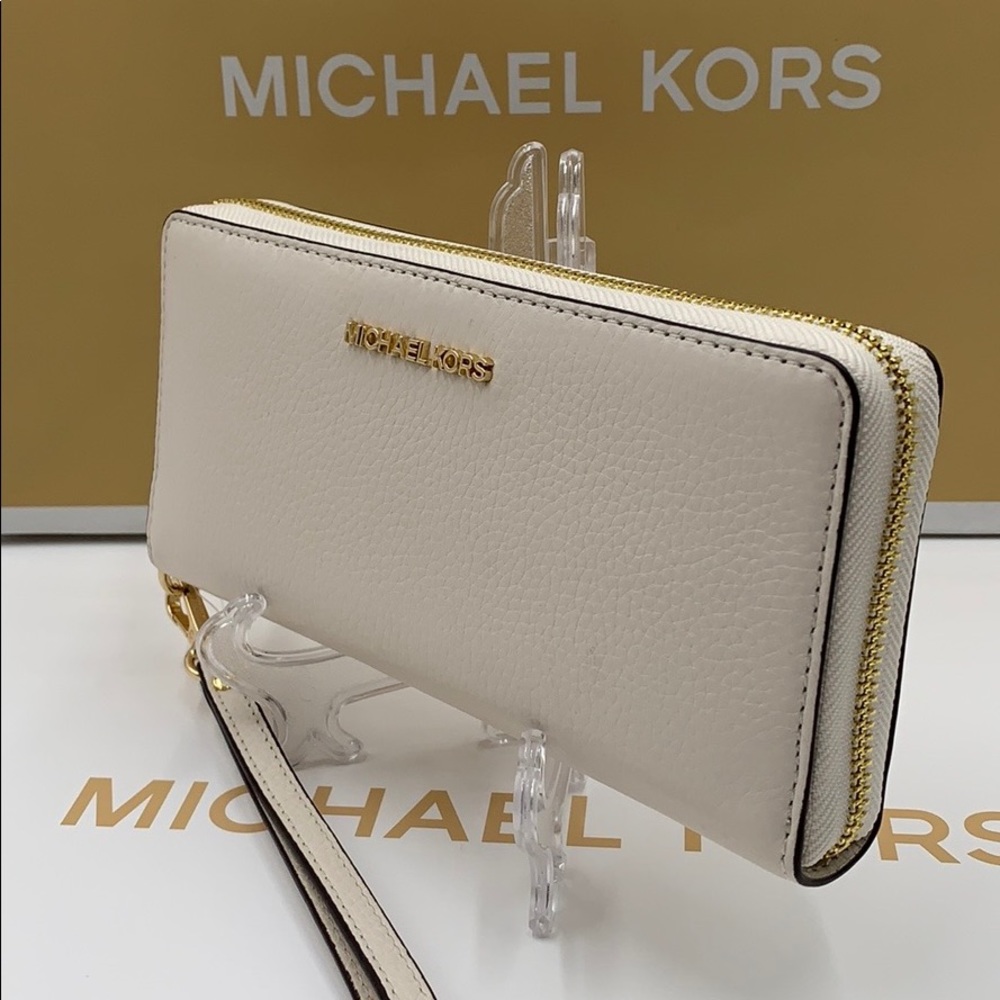 MICHAEL KORS Jet Set Travel Continental Zip Wristlet Wallet Optic White - Picture 13 of 14